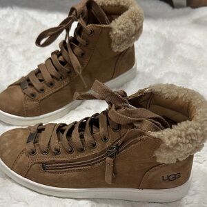 UGG Brown Suede Shearling-Lined High Top Sneakers